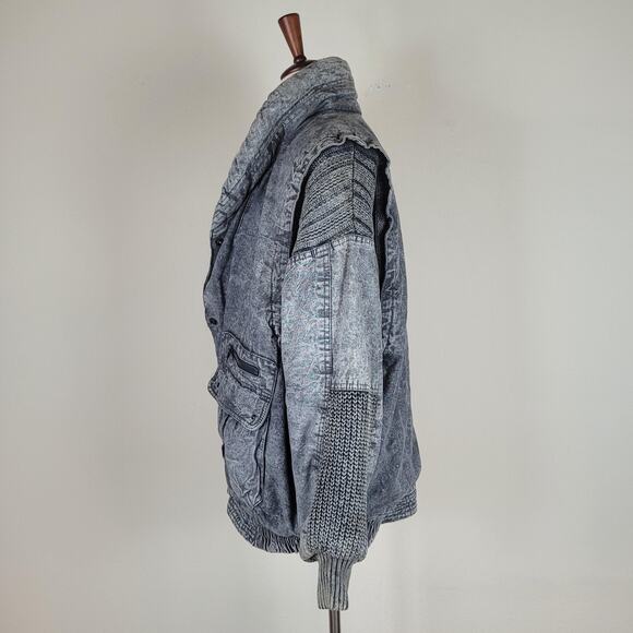 Vintage Prezzia Jacket Women Large Gray Denim Acid Wash Bomber Oversized 90s 80s - Picture 4 of 10